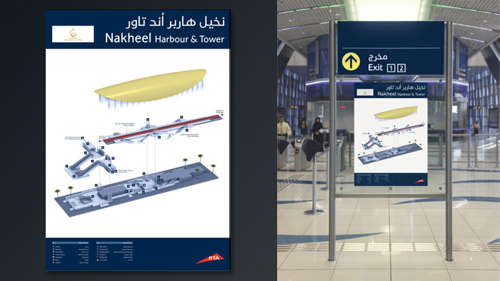 Stylised wayfinding 3D rendered map for the Dubai Metro
