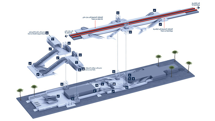 Stylised exploded 3D maps for the Dubai Metro
