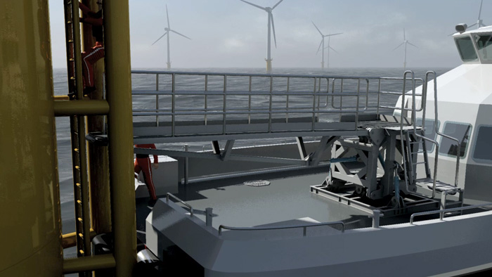 3D video of off-shore wind turbine concept product with 3D rigging and character animation